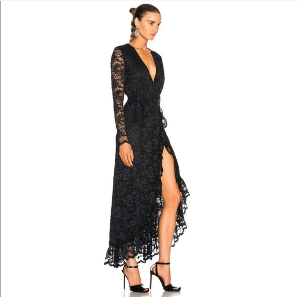 GANNI Flynn Lace V neck Wrap Ruffle and Lace Dress - Picture 4 of 16